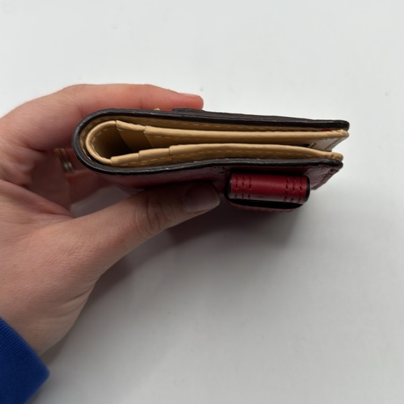 Kate Spade Red Tan Ostrich? Leather Wallet Bifold ID Card Holder - Picture 7 of 16